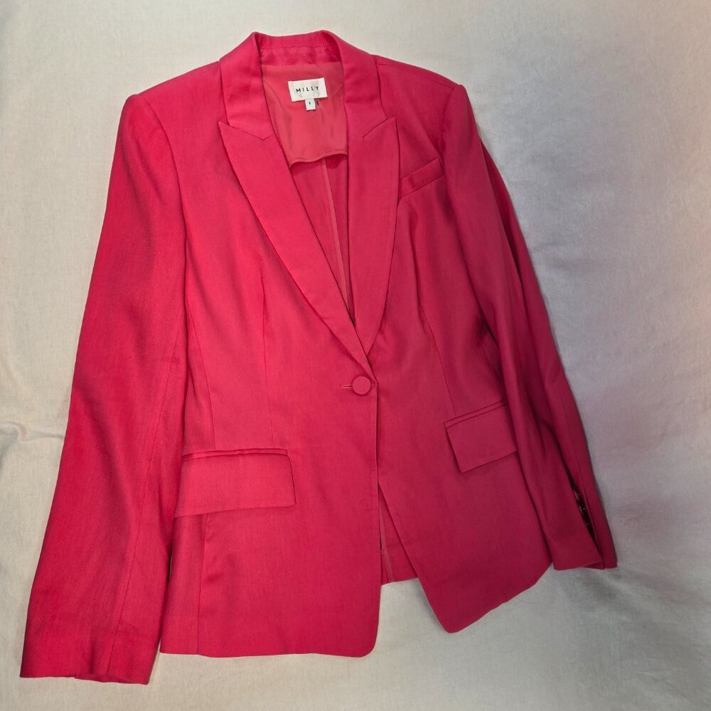 MILLY Legally Blonde Officecore Fuchsia Linen Rayon Blazer Size 8 New NO Tags! - Picture 3 of 16